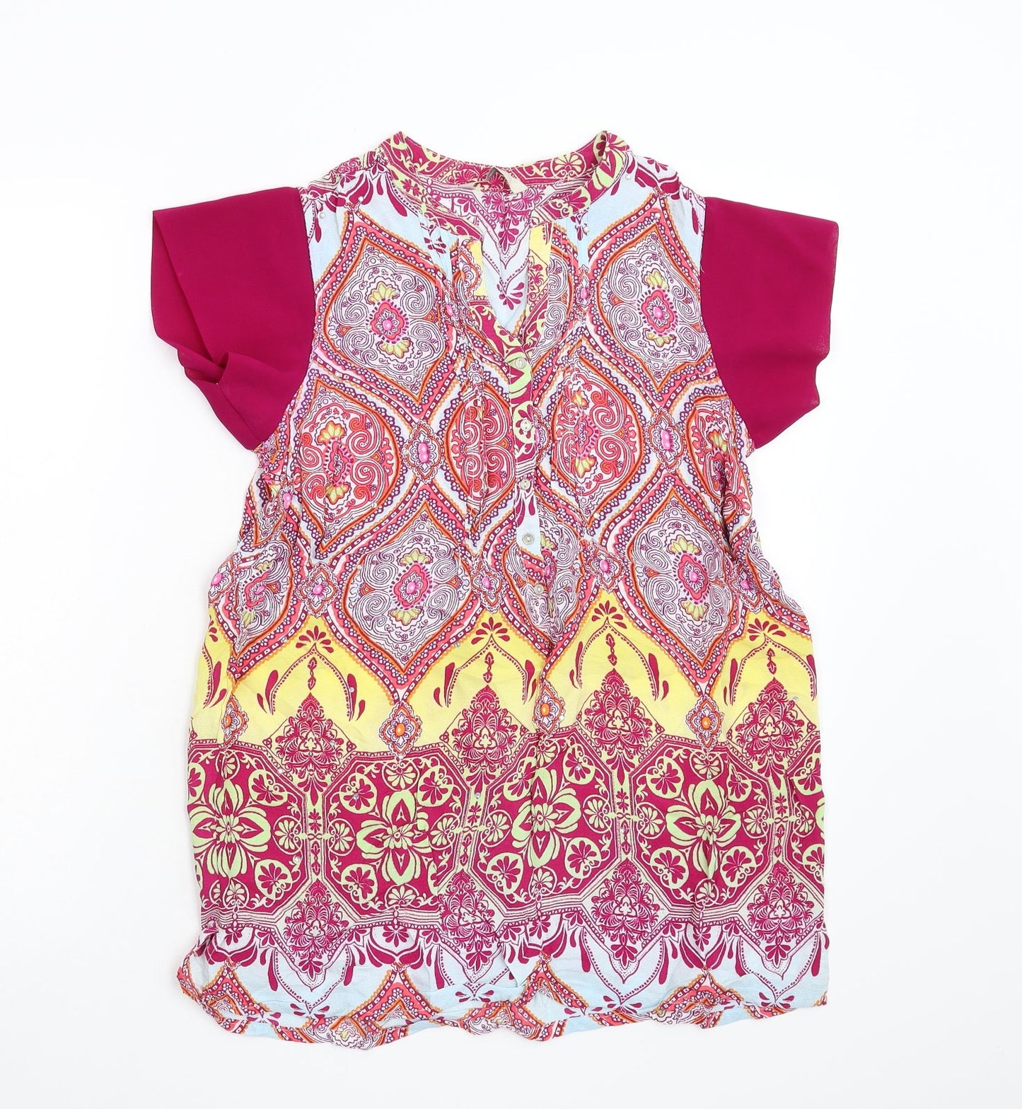 George Womens Pink Geometric Chiffon Basic Blouse Size 16