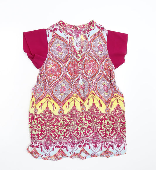 George Womens Pink Geometric Chiffon Basic Blouse Size 16