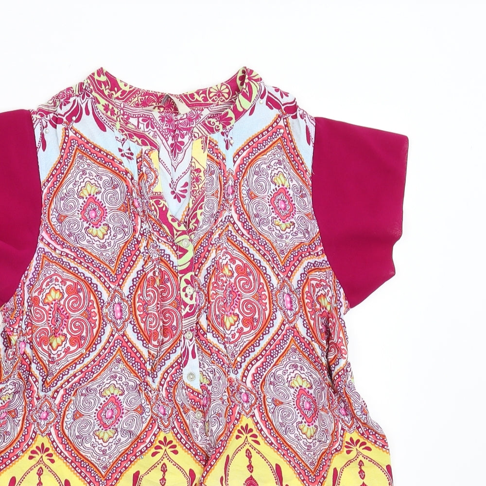 George Womens Pink Geometric Chiffon Basic Blouse Size 16