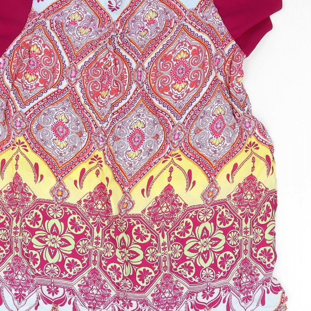 George Womens Pink Geometric Chiffon Basic Blouse Size 16