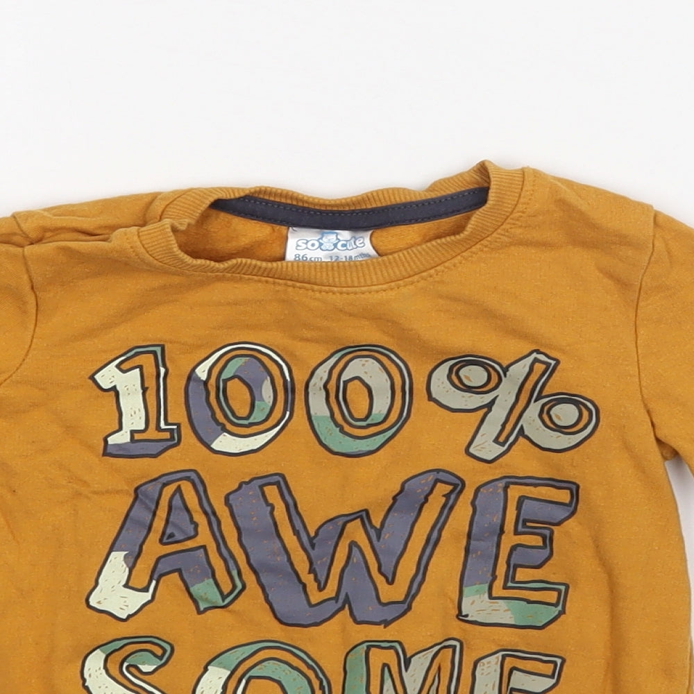 Close-up detail of So Cute boys’ yellow jumper, size 12-18, months