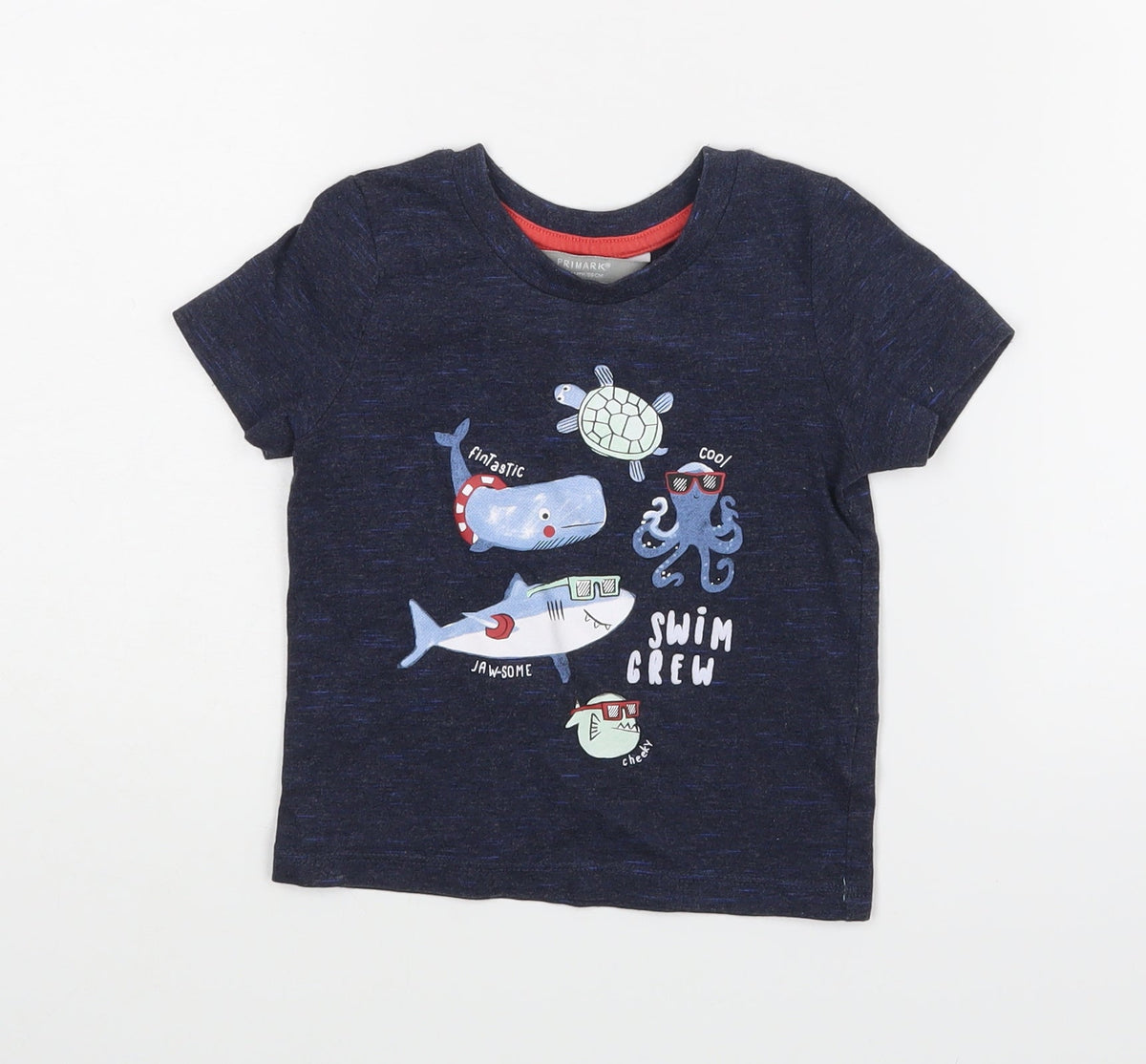 Front view of Primark boys’ blue basic t-shirt, size 12-18, months - swim crew