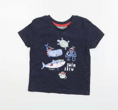 Front view of Primark boys’ blue basic t-shirt, size 12-18, months - swim crew
