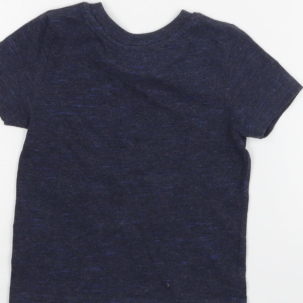 Brand and care label for Primark boys’ blue basic t-shirt, size 12-18, months - swim crew