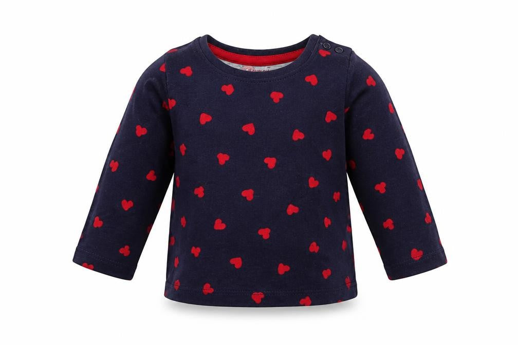 Front view of Primark girls’ blue polka dot pullover t-shirt, size 6-9, months