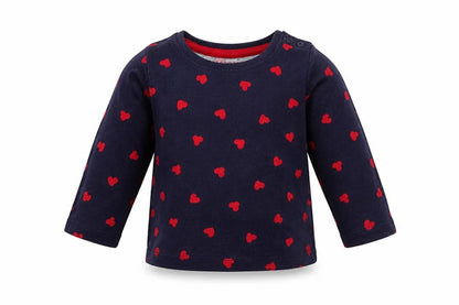 Front view of Primark girls’ blue polka dot pullover t-shirt, size 6-9, months