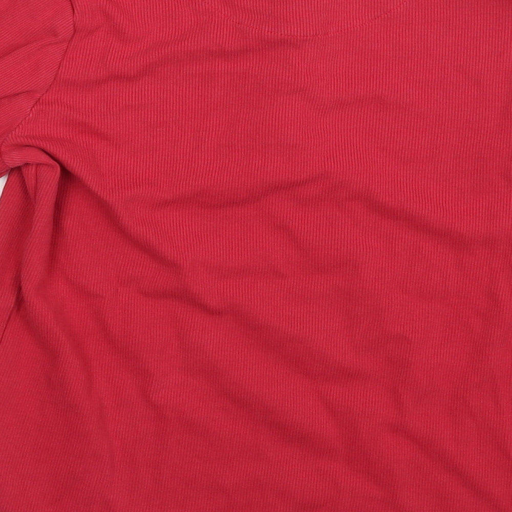 Brand and care label for Next girls’ red rayon basic blouse, size 9, years - smile lots