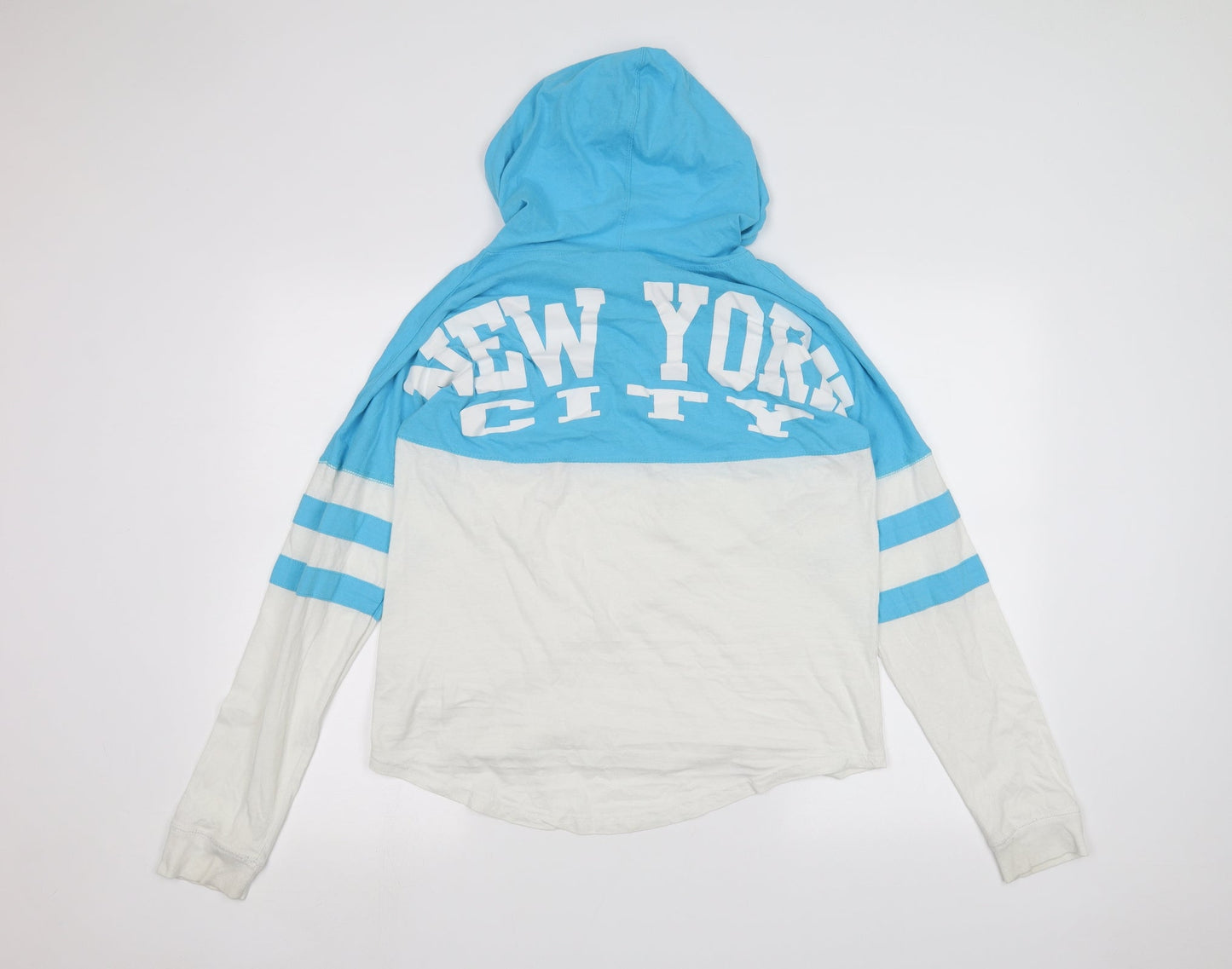 Popular Mens Blue Striped  Pullover Hoodie Size S