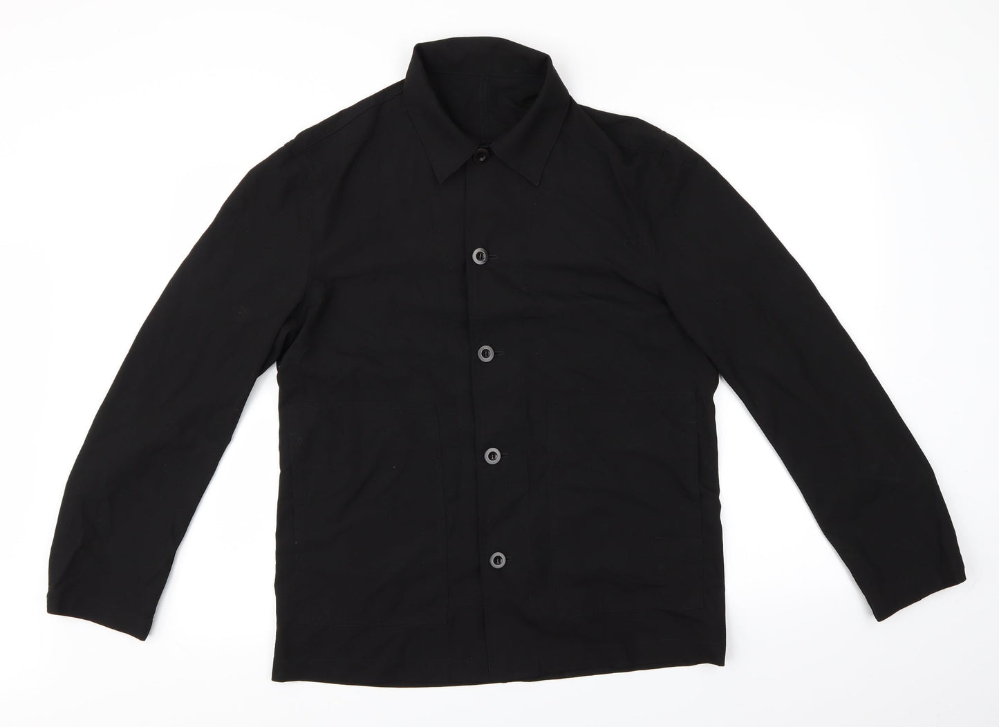 Mens UK Size 46 Preworn Black  Button-Up Long Sleeve Casual Shirt