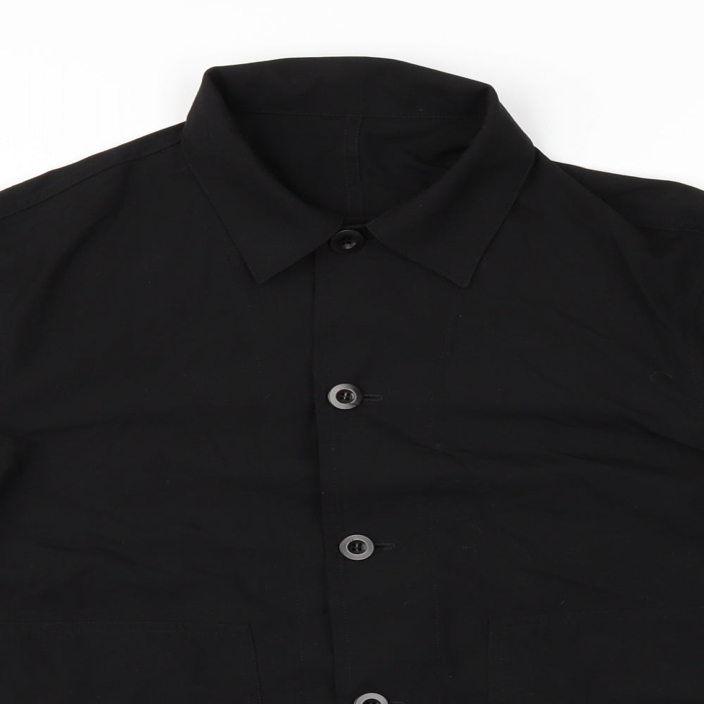 Mens UK Size 46 Preworn Black  Button-Up Long Sleeve Casual Shirt