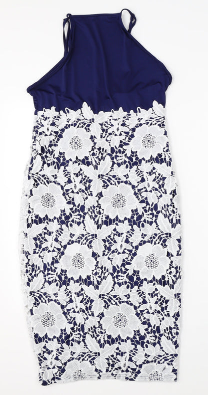 Yoins Womens Blue Floral  Pencil Dress  Size M