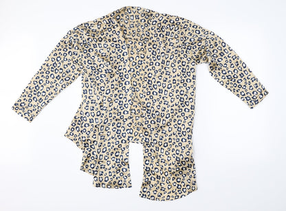 Boohoo Womens Gold Animal Print Satin Cardigan Jumper Size 8