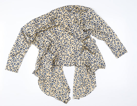 Boohoo Womens Gold Animal Print Satin Cardigan Jumper Size 8