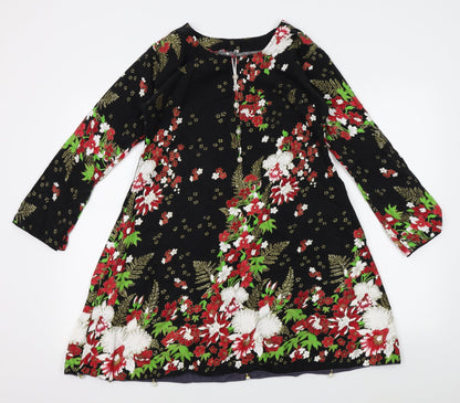 Preworn Womens Black Floral  A-Line  Size S  - beads on hem