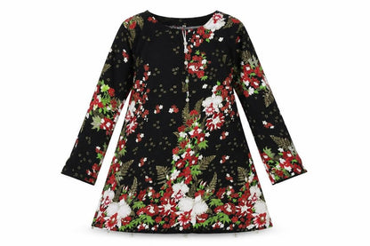 Womens Black Floral  A-Line  Size S  - beads on hem