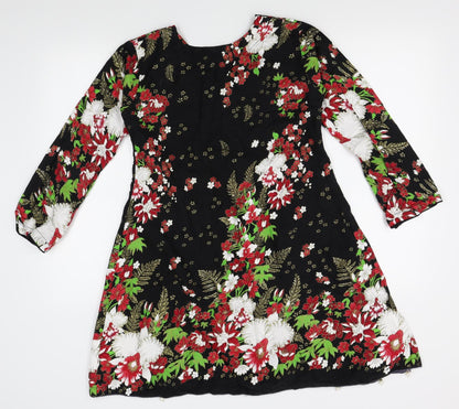 Preworn Womens Black Floral  A-Line  Size S  - beads on hem