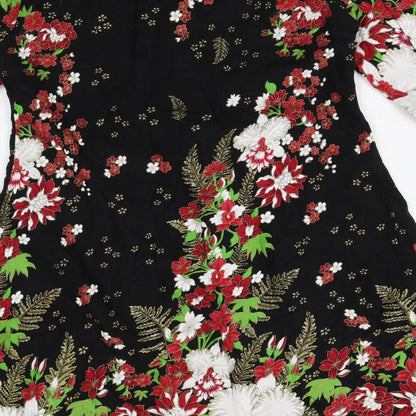 Preworn Womens Black Floral  A-Line  Size S  - beads on hem