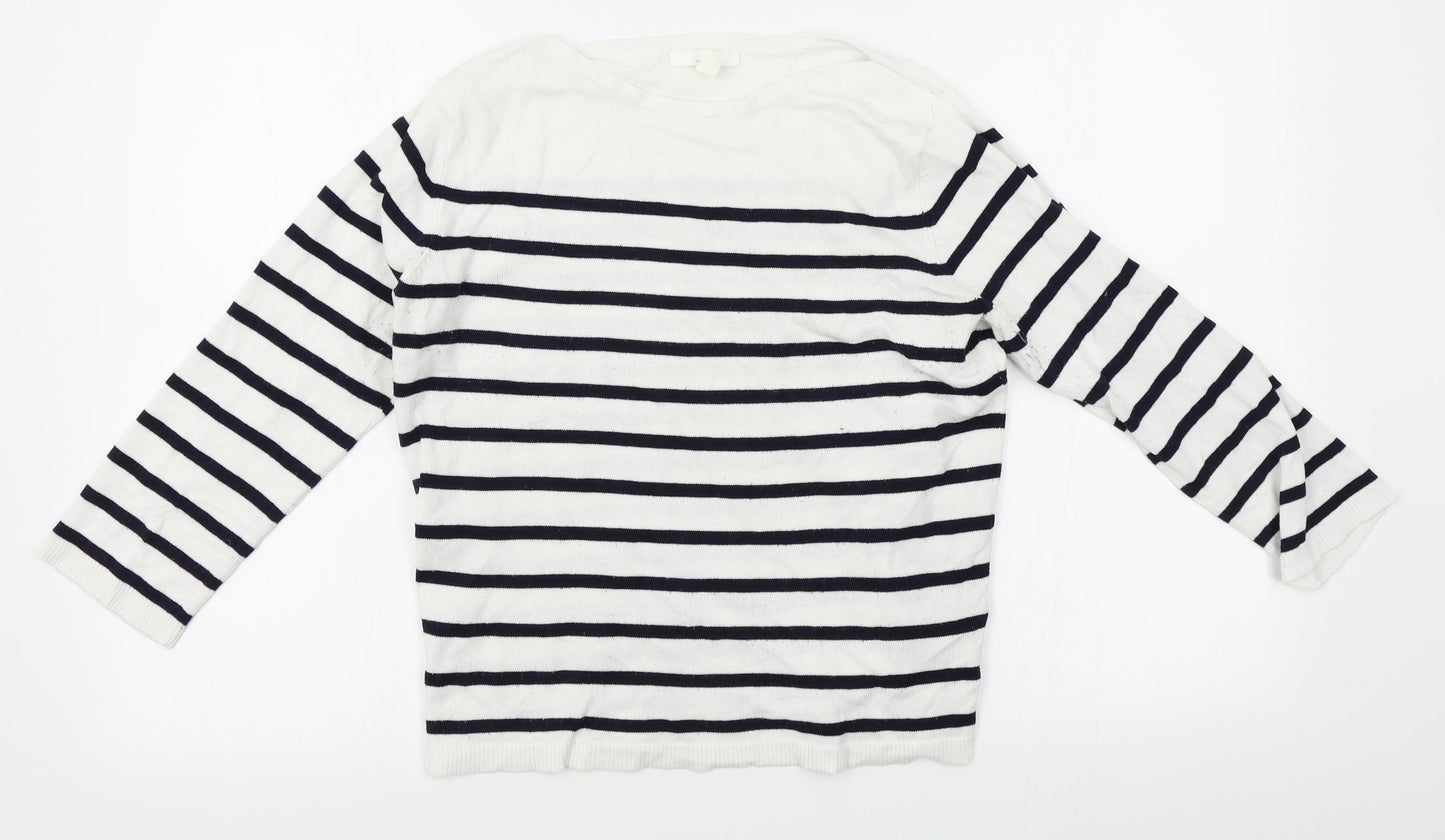 H&M Womens White Striped  Pullover Jumper Size S