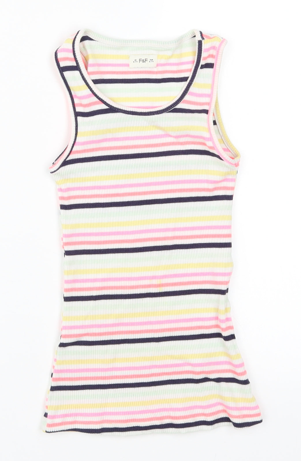 Additional front view of F&F girls’ multicoloured striped basic tank, size 6-7, years