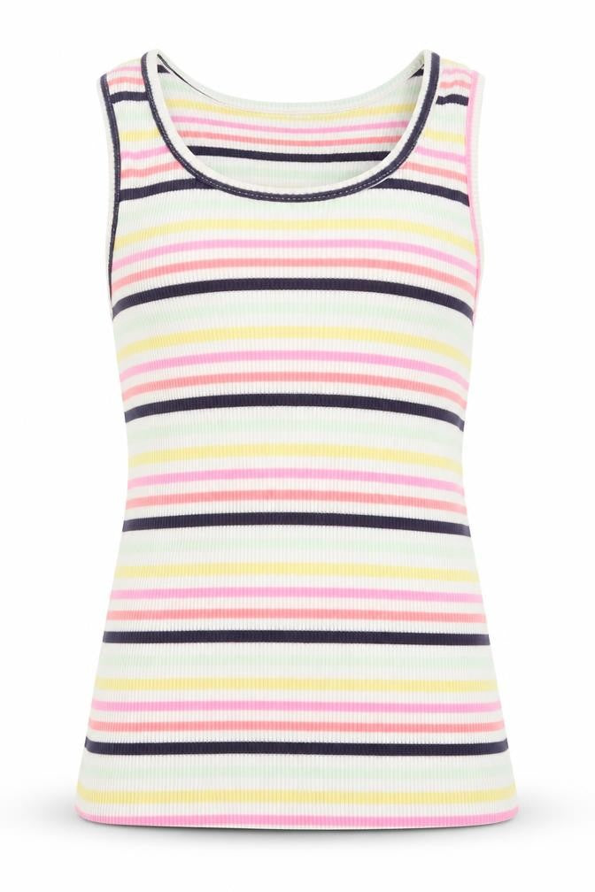 Front view of F&F girls’ multicoloured striped basic tank, size 6-7, years