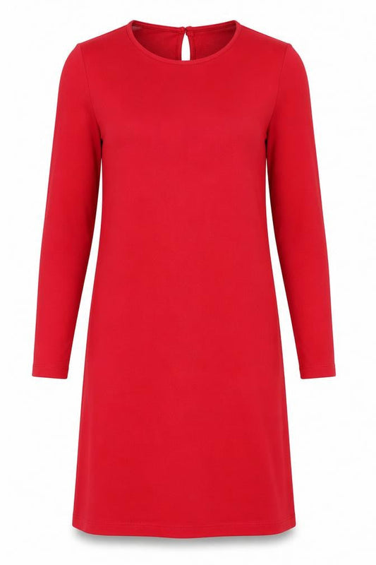 Front view of ASOS women’s red t-shirt dress, size UK 8