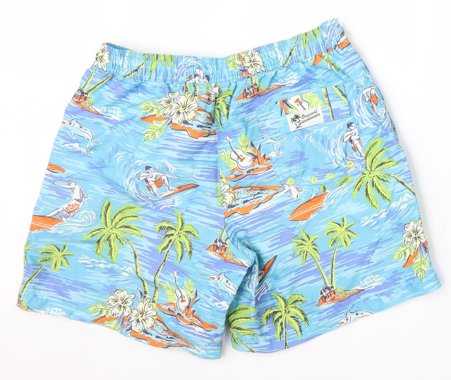 Marks and Spencer Mens Blue   Athletic Shorts Size M - Palm Trees Surfing