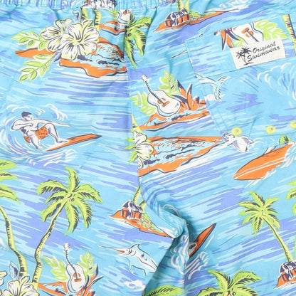 Marks and Spencer Mens Blue   Athletic Shorts Size M - Palm Trees Surfing