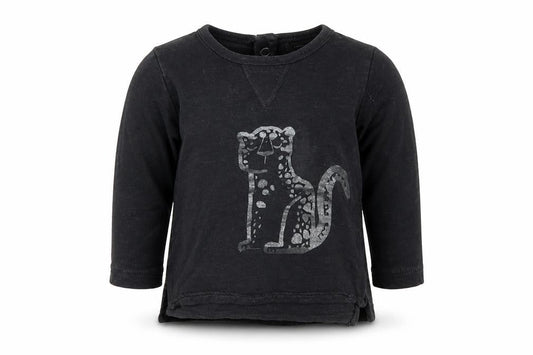Front view of Next Baby Black Basic T-Shirt, size 0-3, Months - Leopard