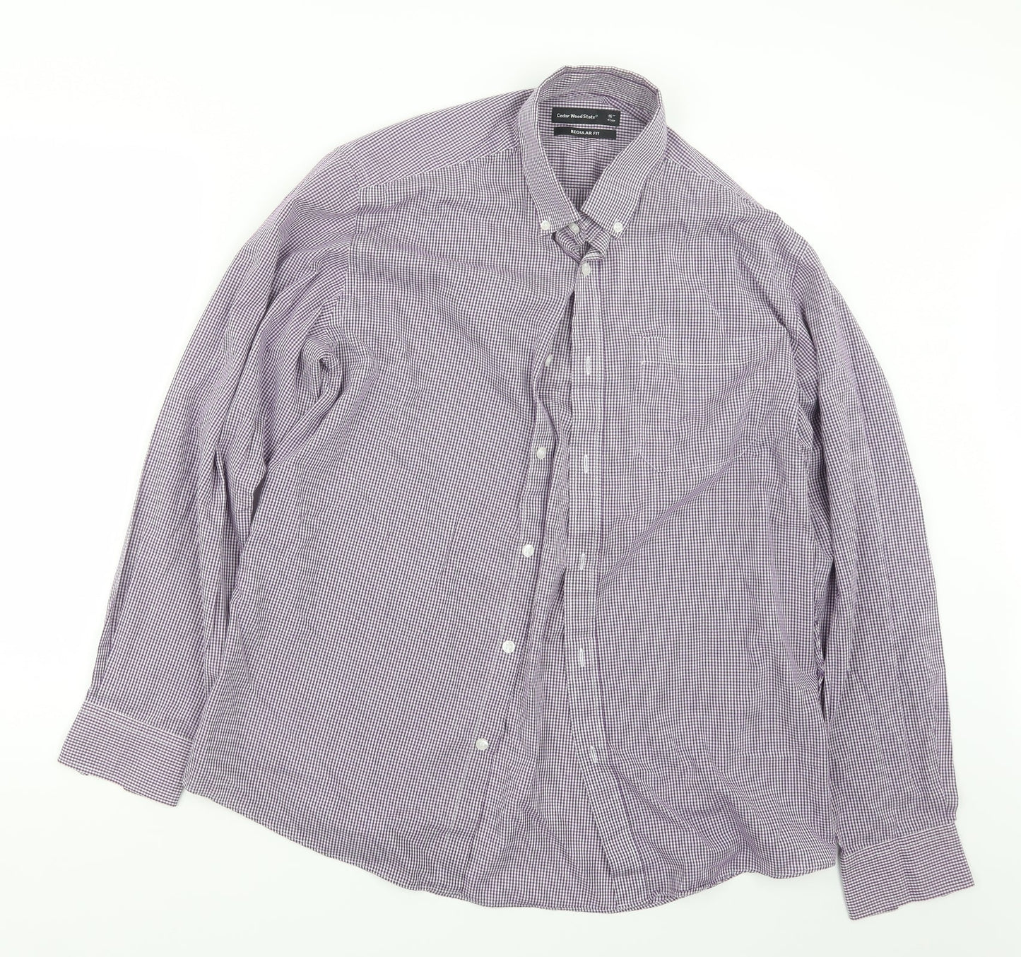 Mens UK Size 16 Cedar Wood State Purple  Button-Up Long Sleeve Casual Shirt