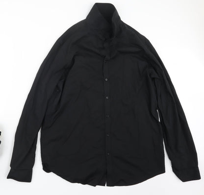 Mens UK Size 17.5 Debenhams Black  Button-Up Long Sleeve Casual Shirt
