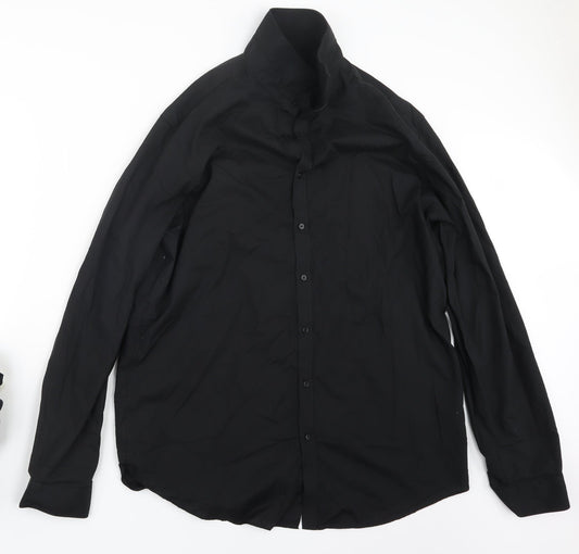 Mens UK Size 17.5 Debenhams Black  Button-Up Long Sleeve Casual Shirt