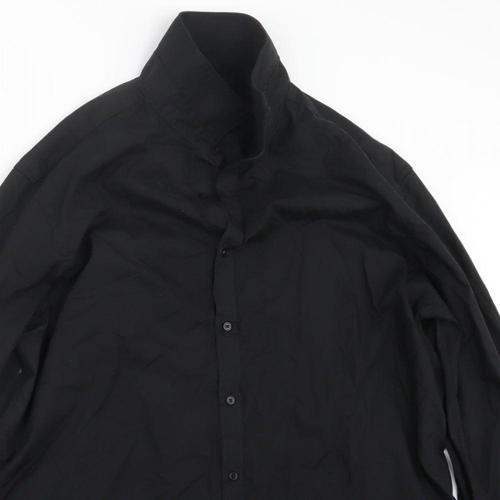 Mens UK Size 17.5 Debenhams Black  Button-Up Long Sleeve Casual Shirt