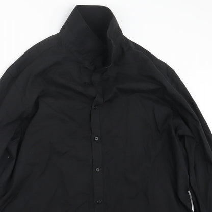 Mens UK Size 17.5 Debenhams Black  Button-Up Long Sleeve Casual Shirt