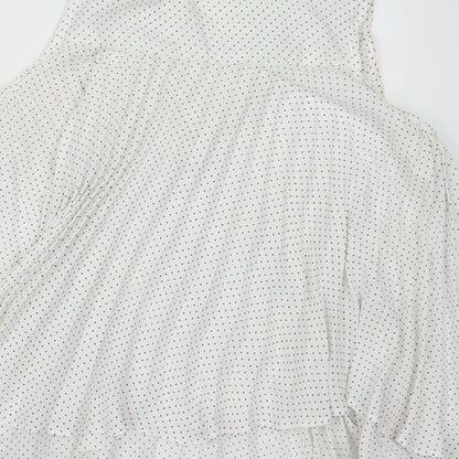 Lamorena Womens White Polka Dot  Basic Blouse Size M