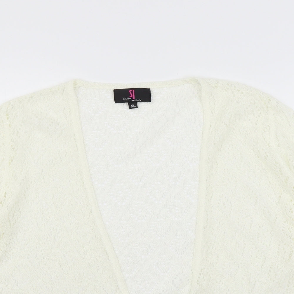 Simon Jefferey Womens White  Knit Cardigan Jumper Size XL