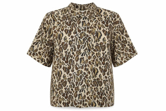 Bonmarché Womens Brown Animal Print Basic Button-Up Size 14