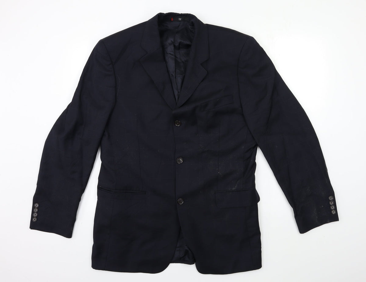 super 110's Mens Blue Check  Jacket Suit Jacket Size 40