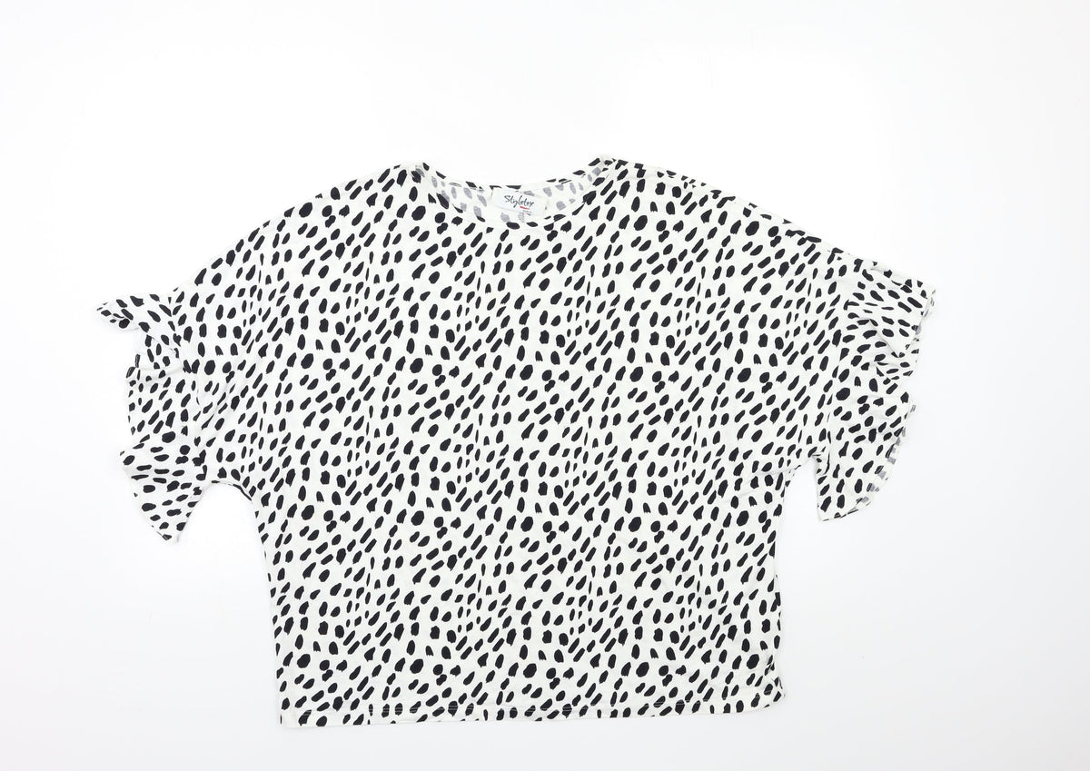 STYLE TEX Womens White Animal Print  Basic T-Shirt Size 12