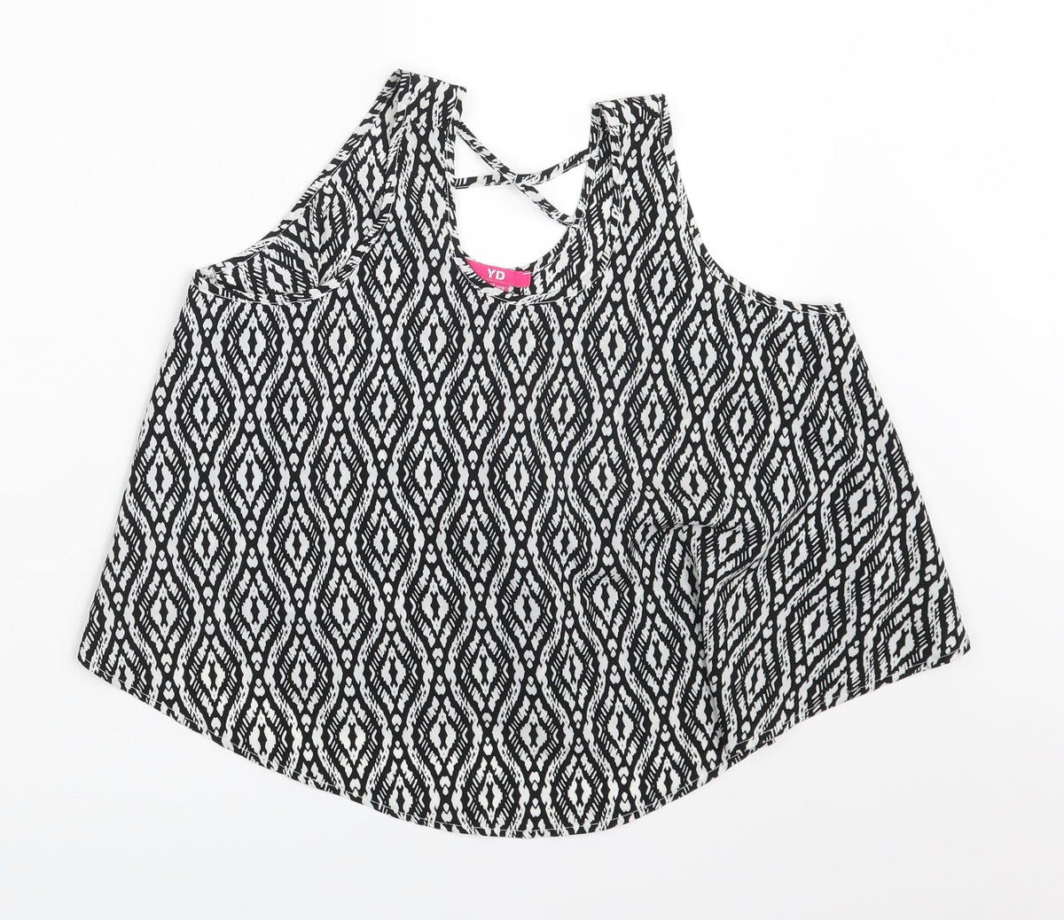 Additional front view of YD girls’ black argyle/diamond basic blouse, size 11-12, years