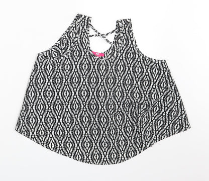 Additional front view of YD girls’ black argyle/diamond basic blouse, size 11-12, years
