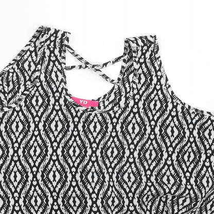 Close-up detail of YD girls’ black argyle/diamond basic blouse, size 11-12, years