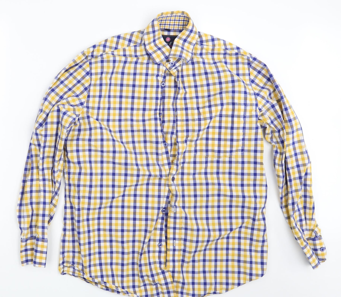 Thomas & CO. Mens Multicoloured Check   Button-Up Size 15.5