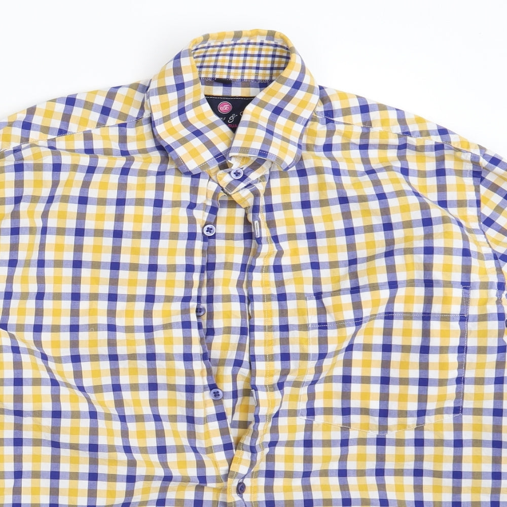 Thomas & CO. Mens Multicoloured Check   Button-Up Size 15.5