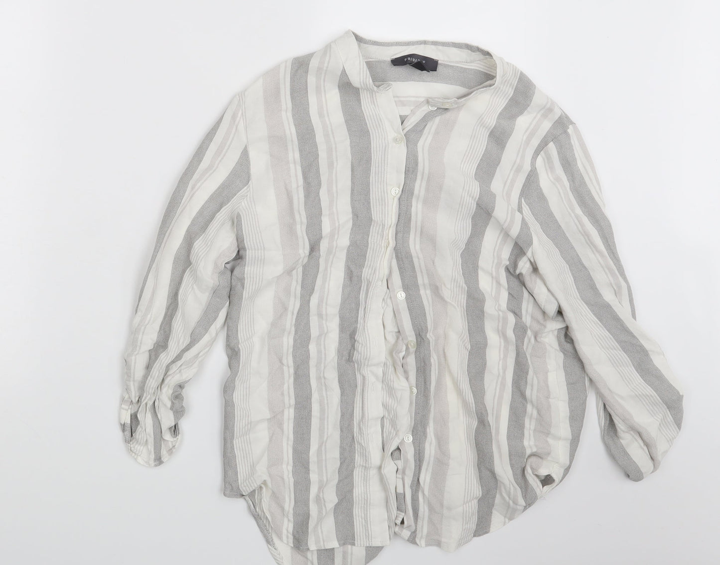 Primark Womens Grey Striped  Basic Button-Up Size 12  - Split back