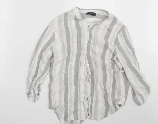 Primark Womens Grey Striped  Basic Button-Up Size 12  - Split back