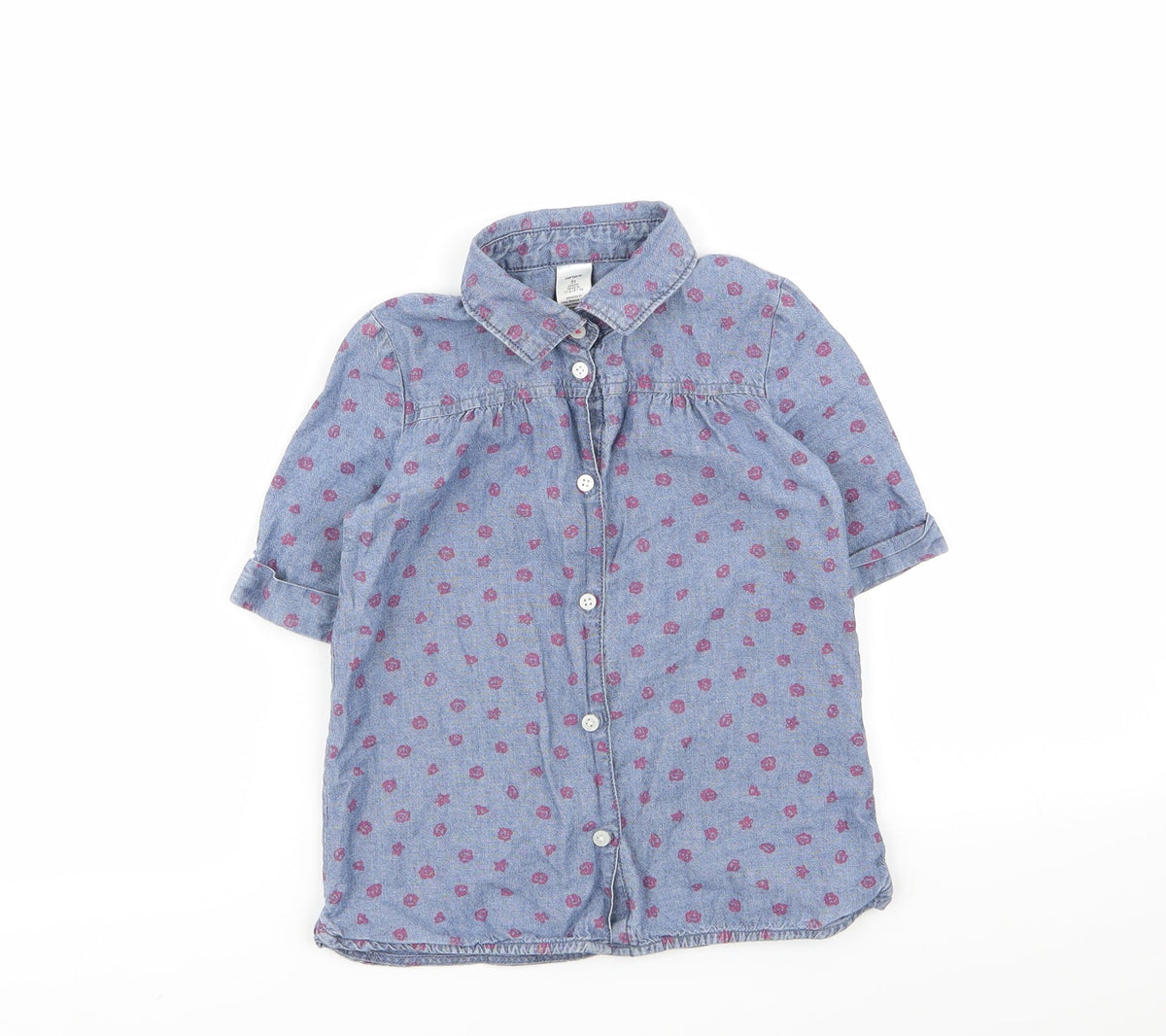 Additional front view of carters girls’ blue geometric basic button-up, size 5, years