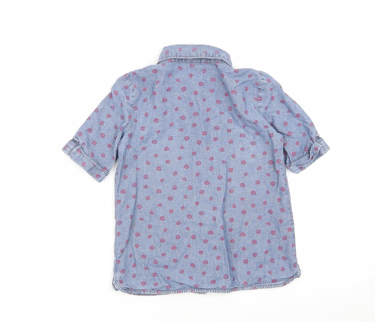 Back view of carters girls’ blue geometric basic button-up, size 5, years