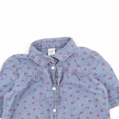 Close-up detail of carters girls’ blue geometric basic button-up, size 5, years