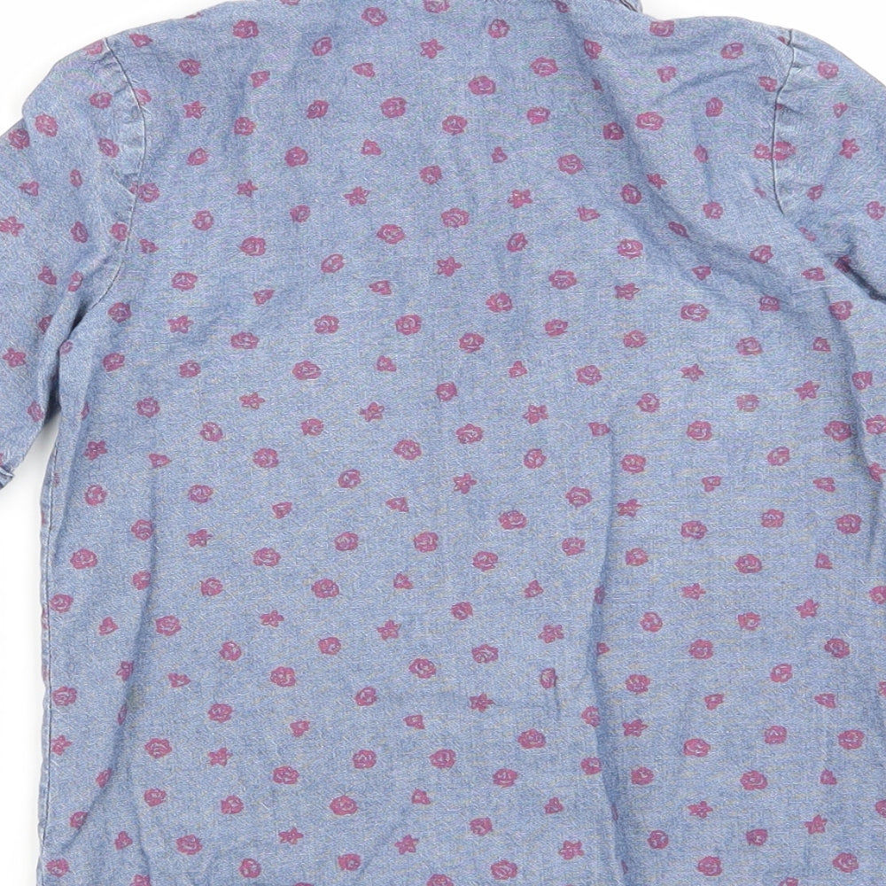 Brand and care label for carters girls’ blue geometric basic button-up, size 5, years