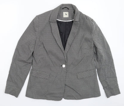 TU Womens Black Geometric  Jacket Blazer Size 14